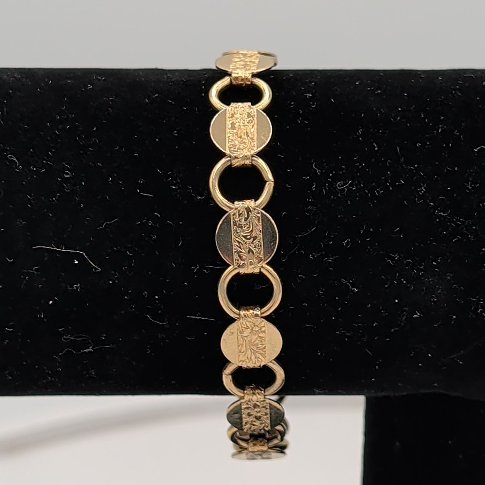 Vintage Gold Tone Sarah Coventry textured disks round link chain Bracelet 7 "‎